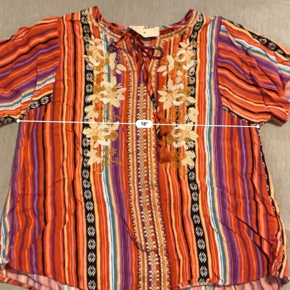 Savanna Jane Stripe Embroidered Tassel Tie Top In Multi Color SZ M - Picture 2 of 6